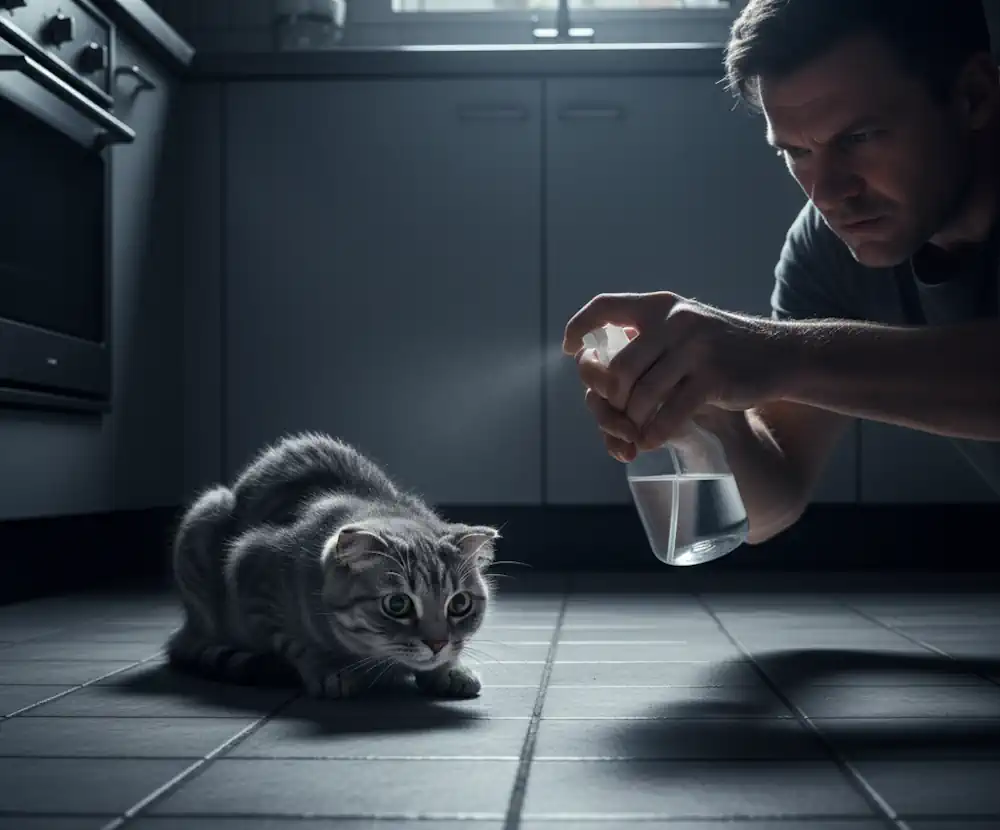 Cat Being Punished by Spray Bottle Spray