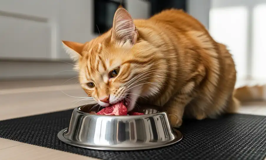 Cat Eating a Meal of Protein